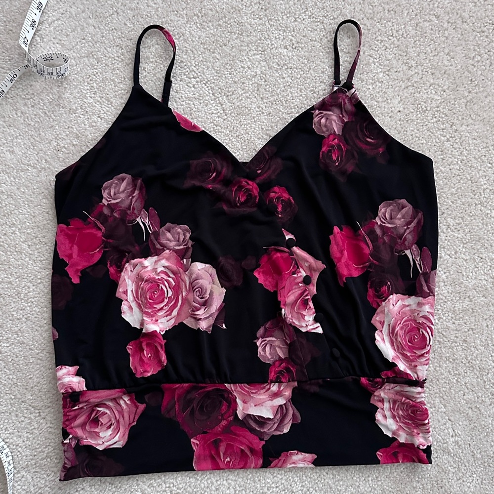 WHBM Black and Red Floral Tank Top Cami